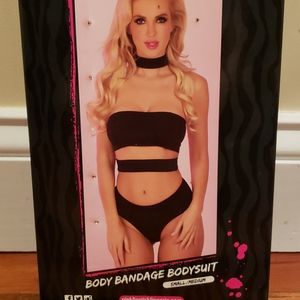 Pink lipstick body bondage body suit